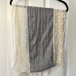 Women’s scarf/ wrap .. lightweight .. gray chambray with ivory lace ..